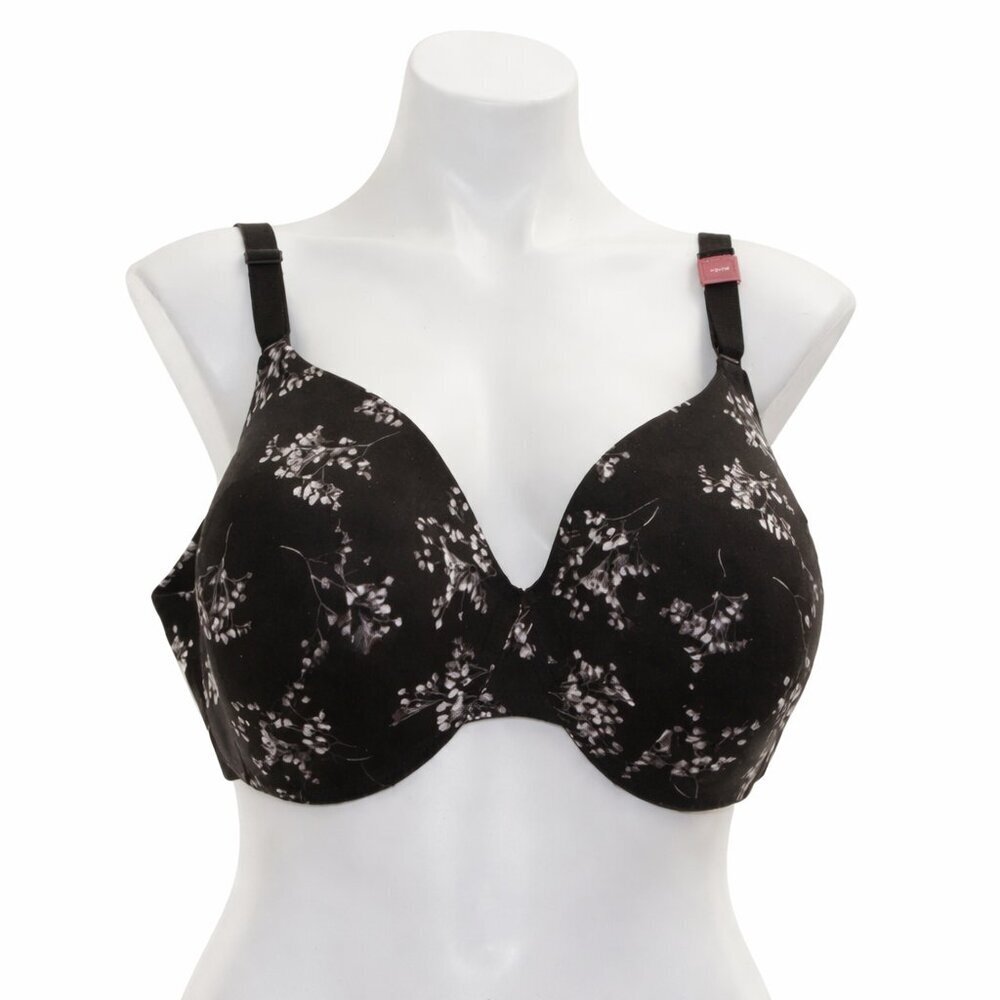 CACIQUE Black Floral Lightly Lined Full Coverage Padded Bra Size 48DD